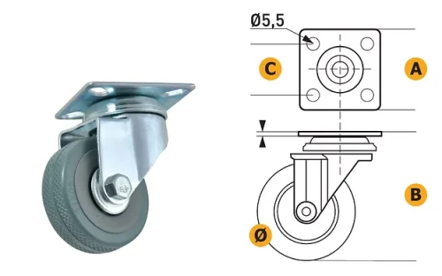 Ruota in gomma con piastra in acciaio – portata 35/50 kg