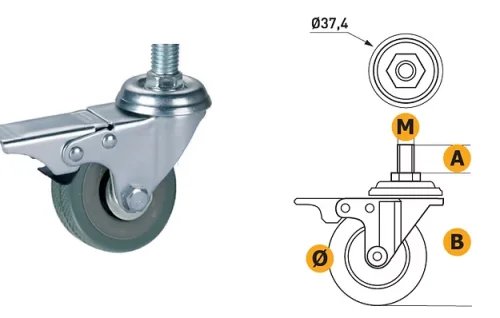 Ruota  in gomma con perno in acciaio e freno Ø50 – portata 35 kg