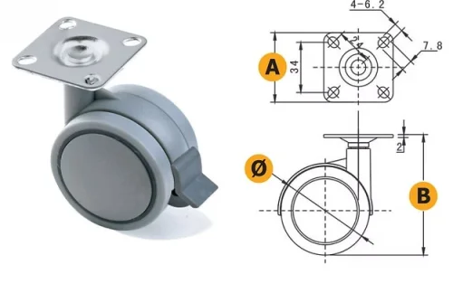 Ruota per arredamento con freno Ø60 47x47 mm