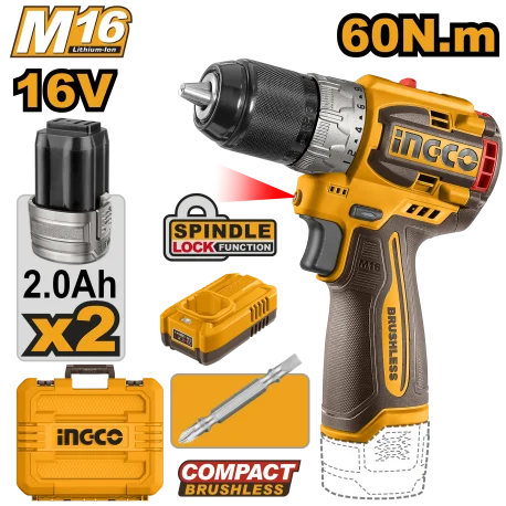 Trapano Compact Brushless 60Nm 16V con 2 Batterie