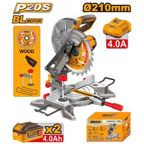 Troncatrice Ingco 20V disco 210 mm con 2 batterie e caricabatteria