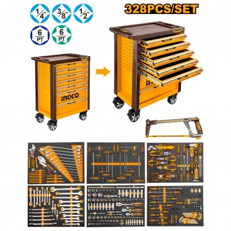 Carrello portattrezzi Ingco 328 pezzi con 7 cassetti