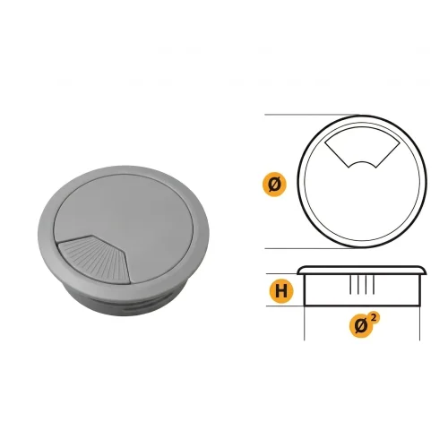 Passacavo diametro 60 in plastica grigio per scrivanie e mobili