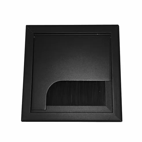 Passacavo quadro 80x80 in alluminio nero per scrivanie e mobili