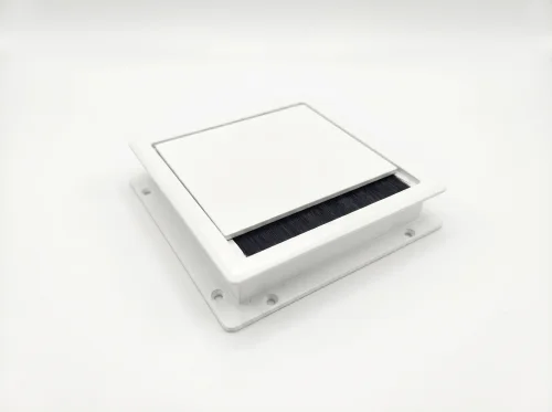 Passacavo quadro 80x80 in alluminio bianco per scrivanie e mobili