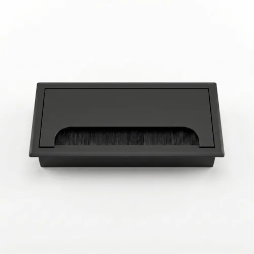 Passacavo rettangolare 80x260 in alluminio nero per scrivanie e mobili